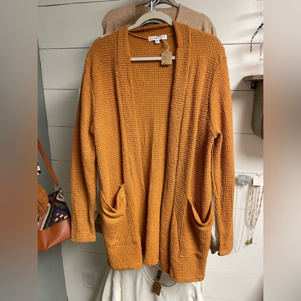 BLAKELEY Cozy rust Open-Front waffle knit Sweater cardigan One Size Reg